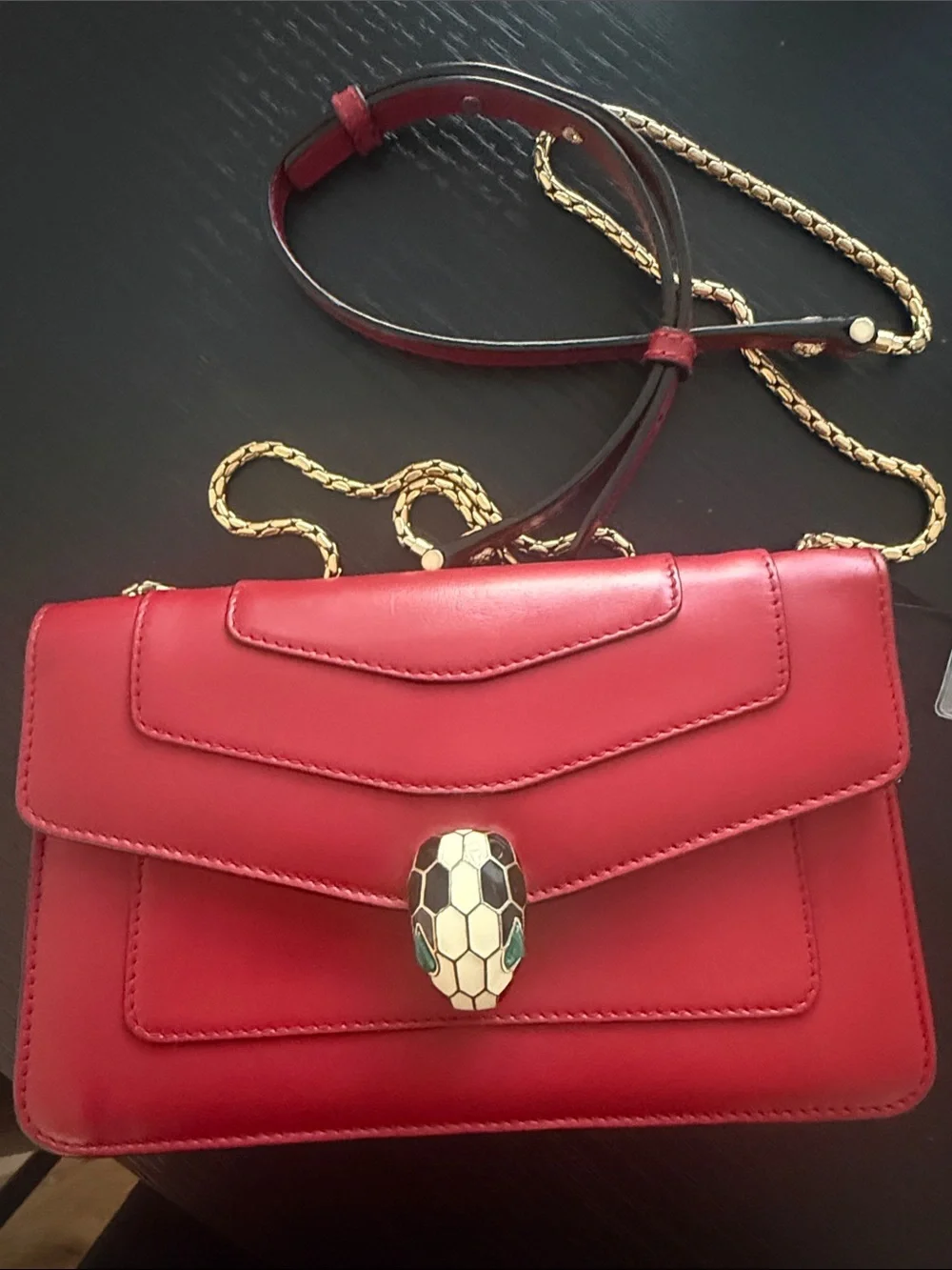 Bulgari Red Leather Crossbody with Serpenti Head Closure